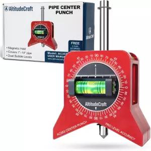 AltitudeCraft 마그네틱 파이프 센터 파인더 펀치 도구 버블 레벨 및 360도 다이얼이 있는 1-10인치 핏터