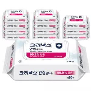 크리넥스 안심 물티슈 캡형 60매 12개