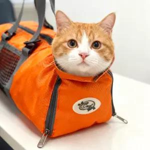 Cinf 고양이 손톱깎이 청소 그루밍 구속 가방 목욕 손톱 다듬기 검사(Orange M)를 위한 긁힘 방지