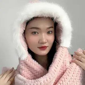 후드 코지데잇 핑크 머플러 후드머플러 후드숄머플러