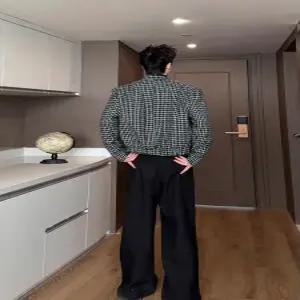 남자 가을 오버사이즈 코트 체크 상의 정장재킷 하운드투스 자켓 숏 트위드 정장 패드 admr3