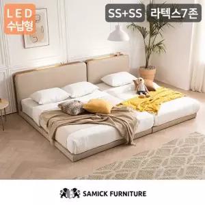 삼익가구 루시 LED수납형 저상형 패밀리 침대 SS+SS 라텍스 7존 독립 매트리스)