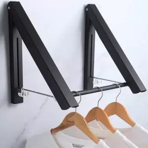 [라일리생활건강] Rly 접이식 벽걸이 행거 더블 봉 40cm 블랙 벽걸
