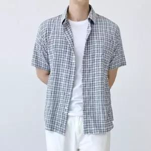 남성여름셔츠 반팔 패션 남성여름남방 체크 남성 셔츠 카라 1P 오버핏 여름 남방