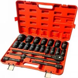 토니놀 3/4인치 드라이브 딥 임팩트 소켓 세트 21피스 6포인트 미터 크기(19mm~50mm) 어댑터 및 퀵 릴리스