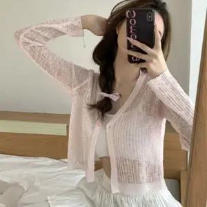 여리여리 프릴 크롭 시스루 가디건 여성 여름 얇은 가벼운 외투 1P 아우터