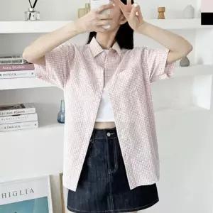 여자셔츠 카라 셔츠 여자클래식셔츠 1P 단추 여름 시원한 남방 반팔 여성 체크