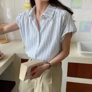 여자남방 반팔 여성 스카이 출근 남방 셔츠 여성반팔셔츠 여름 1P 스트라이프