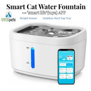 APP 무선 연결 고양이 분수, 스테인레스 스틸 트레이, 무게추 센서, 자동 반려동물 84oz, 2.5L