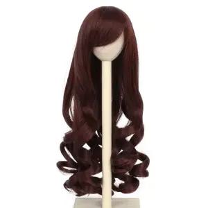미스유 헤어 귀여운 7-8인치 17CM-19CM 머리용 1/4 BJD 가발 롱 컬리 브라운 MSD 도드 풀립 돌피 수제 소녀