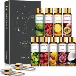 PHATOIL 9Pcs 과일 향료 오일 선물 세트 비누용 10ml/0.33fl.oz 향수 DIY 캔들 목욕 폭탄 만들기 가정용