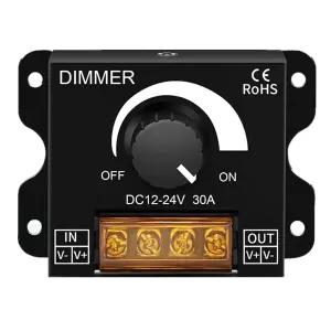 1PCS 12V LED 라이트 스트립 디머 스위치 DC12V-24V 30A PWM 디밍 컨트롤러 스텝리스 노브 단색 5050/3528