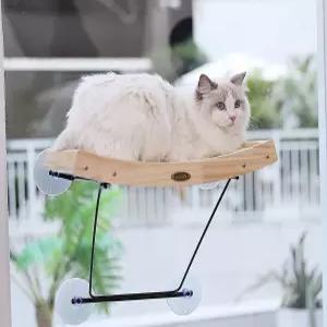 페큐트 고양이 창문 퍼치 사이잘 스크래처 2 in 1 견고한 나무 프레임 철제 브래킷 튼튼한 흡입 컵이 있는