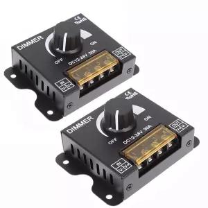 단색 LED 스트립 5050/3528 조명용 2팩 디머 스위치 DC 12-24V 30A PWM 스텝리스 밝기 디밍 컨트롤러