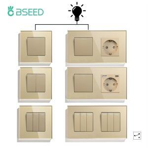 BSEED 1/2/3Gang 벽 조명 스위치 2way 기계식 버튼은 Type-c USB EU 소켓 유리 패널로 On Off 통과합니다.