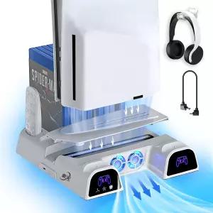 RGB 조명이 있는 SOTY PS5/슬림/프로 스탠드 및 냉각 스테이션 PlayStation5용 컨트롤러 충전 콘솔 베이스
