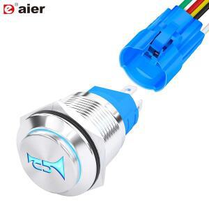 DaierTek 경적 버튼 스위치 12V 순간 푸시 스피커 LED 스테인레스 스틸 16mm 금속 자동차 해양