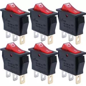 mxuteuk 6pcs AC110V/120V 로커 스위치 빨간색 조명 스냅인 토글 전원 SPST ON-OFF 3핀 가정용 가전 산업