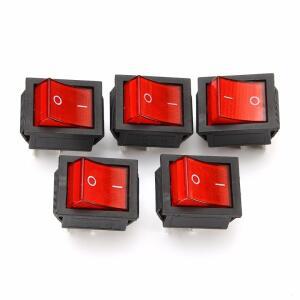 5pcs 2 위치 빨간불 로커 16A/250V KCD4-20 4 핀 ON/OFF 토글 35x25.5x10mm