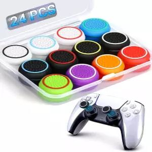 PS4/PS5/Xbox 컨트롤러용 24 PCS 프리미엄 실리콘 엄지 그립 레인보우 논슬립 조이스틱 캡 및 스틱 궁극의
