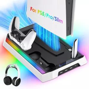 PS5/슬림/프로 냉각 스테이션 액세서리용 RGB P5 컨트롤러 충전기 디지털/디스크 콘솔용 초저소음 팬 3레벨