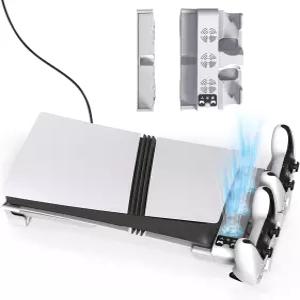 XinGeeek PS5 Pro/PS5 Slim 디스크 디지털용 수평 냉각 스탠드 3단계 팬이 있는 PlayStation 5 컨트롤러