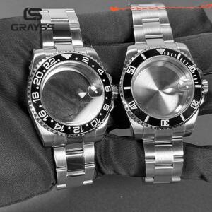 블랙 베젤 40mm 다이버 방수 SUB NH34 무브먼트 사파이어 글라스 시계 케이스 모드 백 20ATM 스틸 브레이슬