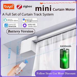 투야 지그비 스마트 미니 커튼 모터 배터리 6400mAh & 전동 트랙 레일 RF 리모컨 알렉사 얀덱스 앨리스 음