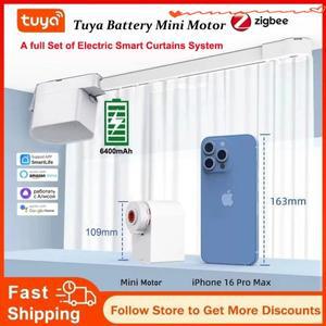 투야 배터리 지그비 스마트 미니 커튼 모터 6400mAh & 전동 트랙 레일 RF 리모컨 알렉사 얀덱스 알리스 음