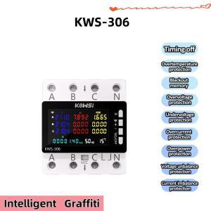 KWS-306 에너지 미터 전력계 DIN 레일 3 상 4 선 전압 AC 85-290V 컬러 스크린 스마트 디지털
