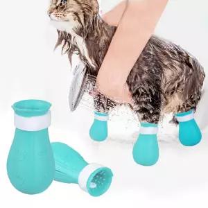 고양이 발톱 보호대 스크래치 방지 목욕 신발 조절 가능한 애완 동물 워시 부츠 발 네일 커버 손질 용품