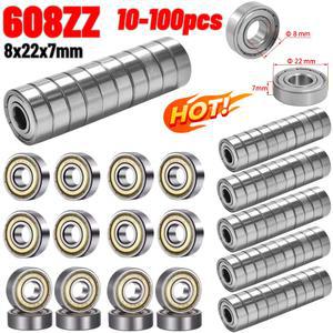 호환 10-100pcs 608ZZ 볼 베어링 이중 차폐 소형 608 ZZ 깊은 홈 볼 베어링 단일 행 베어링 스케이트 보드 8x22x7mm