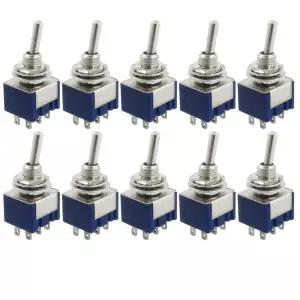 HiLetgo 10pcs AC 125V 6A 앰프 ON/ON 6 단자 2 위치 DPDT 토글 스위치 MTS202