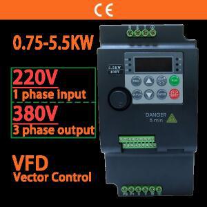 입력 220V ~ VFD 가변 주파수 드라이브 변환기 인버터 0.75/1.5/2.2/3.7/4/5.5 KW 모터 속도 컨트롤러