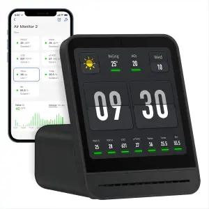 칭핑 공기질 모니터 2세대 실내 PM2.5 CO2 소음 온도 및 습도 새로운 업그레이드 알람 시계 기능 침실용