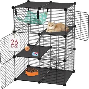 비스쿠 고양이 케이지 3단 DIY 카티오 인클로저 해먹이 있는 24인치 x 16인치 36인치 플레이펜 실내 및