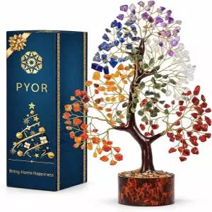 PYOR 7 생명의 차크라 트리 크리스탈 - 균형을 위한 일곱 가지 힐링 스톤 명상 레이키 요가 데코 영적 선물