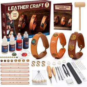 CBHGFEA 가죽 공예 키트 작업 손목 밴드가 있는 도구 DIY 초보자를 위한 동영상 튜얼