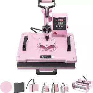 VEVOR 8 in 1 열 프레스 기계 콤보와 30 OZ 텀블러 모자 12x15 인치 티셔츠 캡 유리 캔 머그잔 접시 핑크