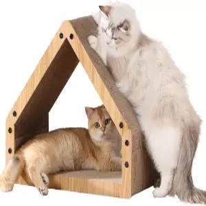 후쿠마루 고양이 스크래처 하우스 아늑한 골판지 디자인 위한 안전하고 베벨드 표면 16.14 최대 적재 용량