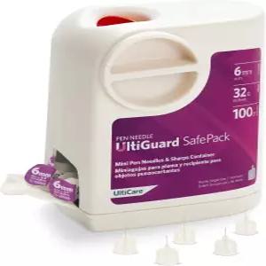 가정 내 인슐린 주사 및 안전한 바늘 폐기를 위한 UltiGuard 팩 올인원 펜 샤프 용기 미니 6mm 1/4 x 32G
