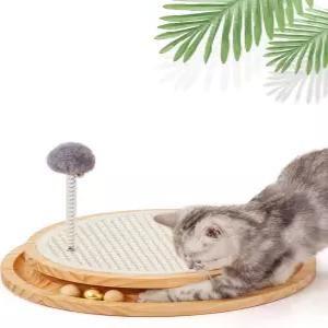 LMUGOUS 고양이 스크래처 내추럴 시살 패드 공 트랙 스프링 볼이 있는 인터랙티브 장난감으로 사냥 정신