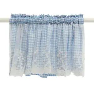 TBZ 블루체크 레이스 인테리어 바란스 커튼 150x45cm 공간분할