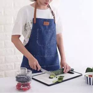 ( )혜명잡화몰 가죽패치 바리스타 앞치마(블루) 작업용앞치마 식당앞치마 카페앞치마 면앞치마 캠핑앞치마