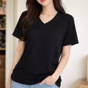 포텐만발 여성 빅사이즈 브이넥 반팔 티셔츠 면 오버핏 기본사이즈 반소매 여름