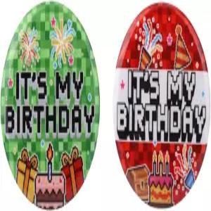 2Pcs Its My Birthday P 23인치/58cm 픽셀 스타일 게임 테마 생일 축하 버튼 와 케이크 프린트 패턴이 된