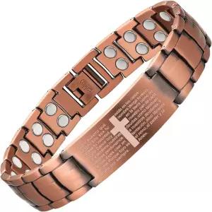 남성용 MagEnergy 구리 팔찌 Pulsera de Cobre para Hombres 99.99 크로스 자성 강도 3500 가우스 자석