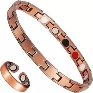 아오주딕 수공예 여성용 99.99 순수 구리 자성 팔찌 네오디뮴 자석이 장착된 솔리드 커프 실버 컬러