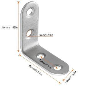 6Pcs 스테인레스 스틸 90도 각도 L 모양의 브래킷 40mm X 16mm 코너 버팀대 조인트 패스너 헤비 듀티 금속