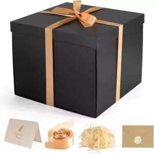 돈양 선물 상자 뚜껑이 있는 2x2x0인치 대형 블랙 생일 신랑 청혼 결혼식 발렌타인데이 어버이날 할로윈